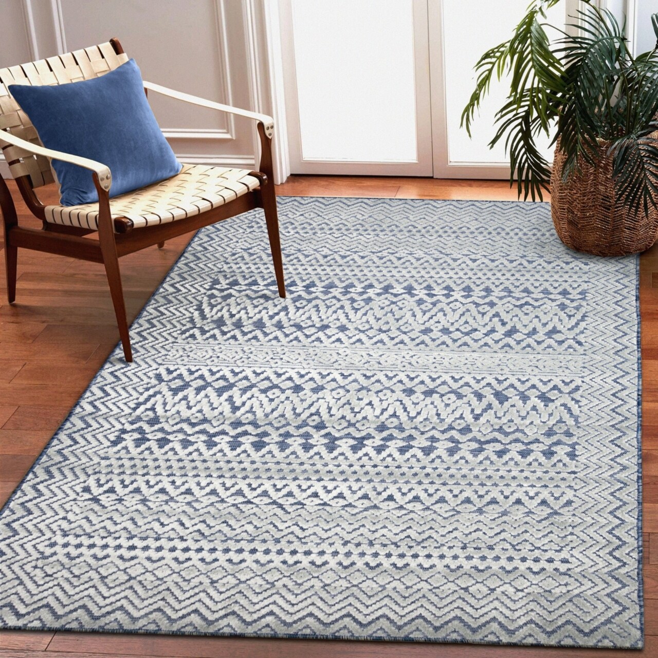 The Rug Department Liora Manne Canyon Tribal Stripe Indoor Outdoor Area Rug Navy